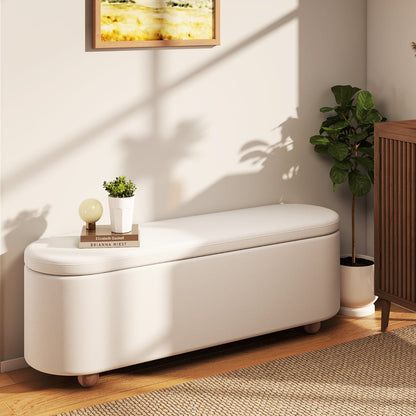 Oval Storage Bench 139 CM Long Ottoman Bench with Flip Top-White
