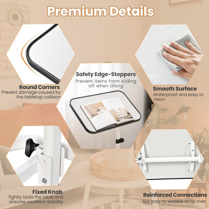 Portable Bedside Table with 9-Level Adjustable Height-White