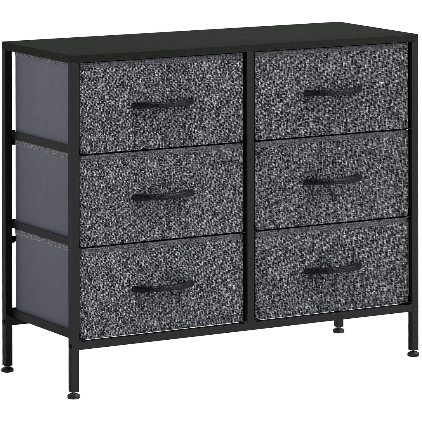 HOMCOM Fabric Chest of Drawers, Industrial Bedroom Dresser with 6 Fabric Drawers, Steel Frame and Wooden Top for Nursery, Living Room, Hallway, Black