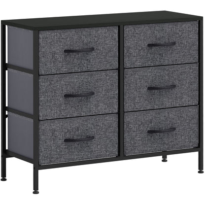 HOMCOM Fabric Chest of Drawers, Industrial Bedroom Dresser with 6 Fabric Drawers, Steel Frame and Wooden Top for Nursery, Living Room, Hallway, Black