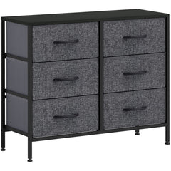 HOMCOM Fabric Chest of Drawers, Industrial Bedroom Dresser with 6 Fabric Drawers, Steel Frame and Wooden Top for Nursery, Living Room, Hallway, Black