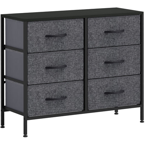 HOMCOM Fabric Chest of Drawers, Industrial Bedroom Dresser with 6 Fabric Drawers, Steel Frame and Wooden Top for Nursery, Living Room, Hallway, Black