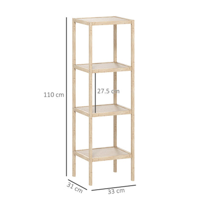 HOMCOM Four-Tier Bamboo Bathroom Shelf - Natural Finish