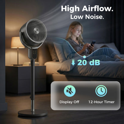 HOMCOM 20 dB Silent Standing Fan for Bedroom, 42" Pedestal Fan with Remote, 90Â° Oscillating, 8 Speeds, Remote Control, Grey
