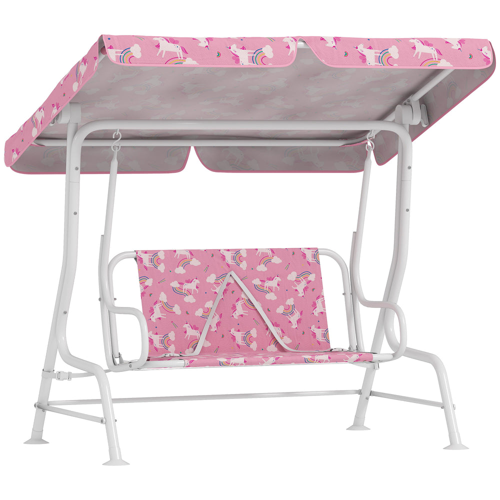 AIYAPLAY Kids Porch Swing, 2-Seater Patio Swing Bench Hammock with Seat Belts, Adjustable Canopy for Garden, Pink