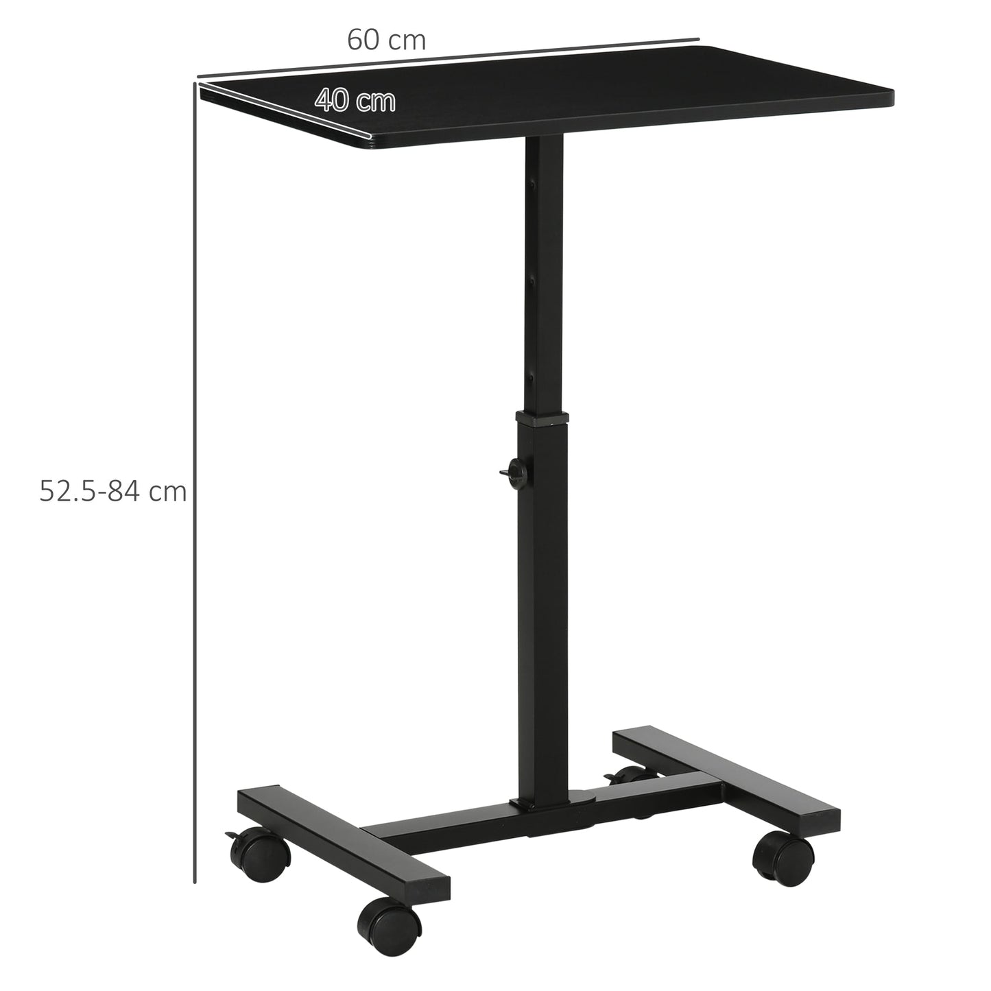 HOMCOM Laptop Table Height Adjustable, Mobile Laptop Stand with Wheels, Sofa Side Table for Home Office, Black