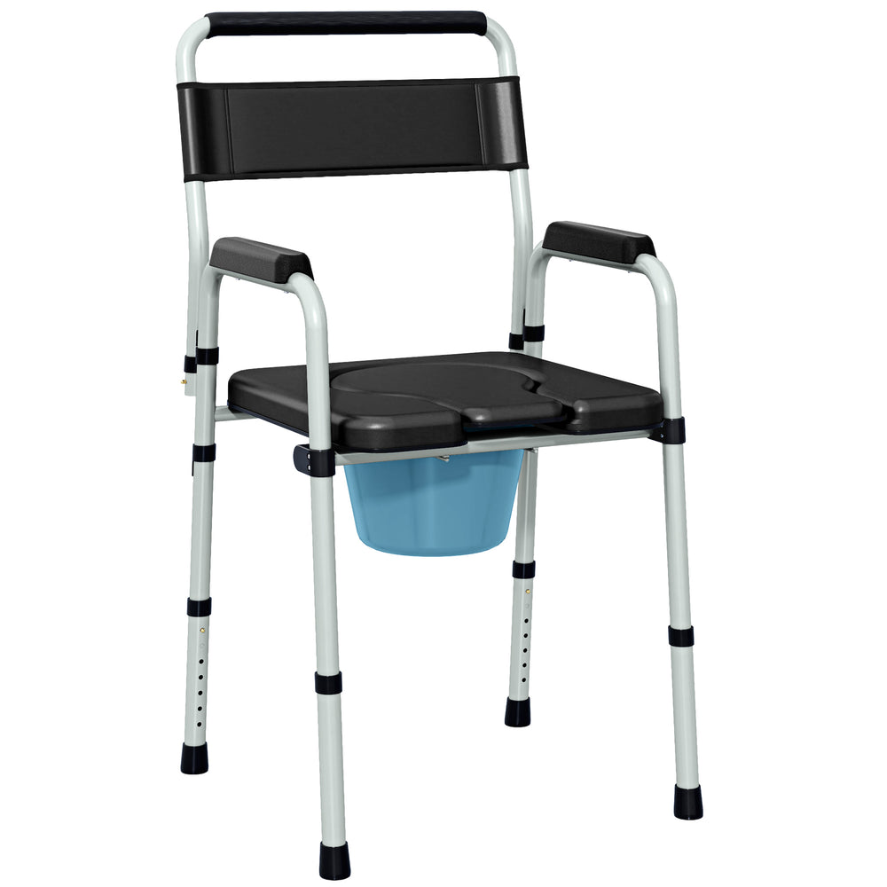 HOMCOM Commode Chair for Elderly with Arms and Back, Lightweight Non-Slip Commode w/ Removable Bucket, Height Adjustable, Black