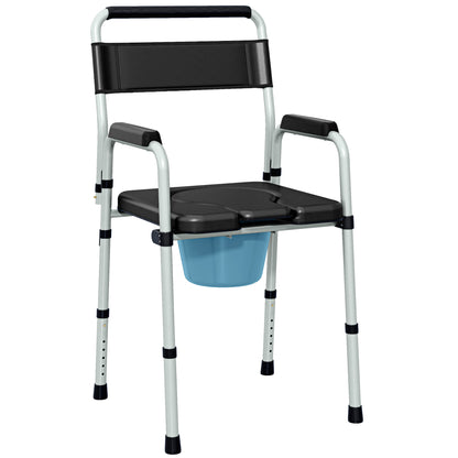 HOMCOM Commode Chair for Elderly with Arms and Back, Lightweight Non-Slip Commode w/ Removable Bucket, Height Adjustable, Black