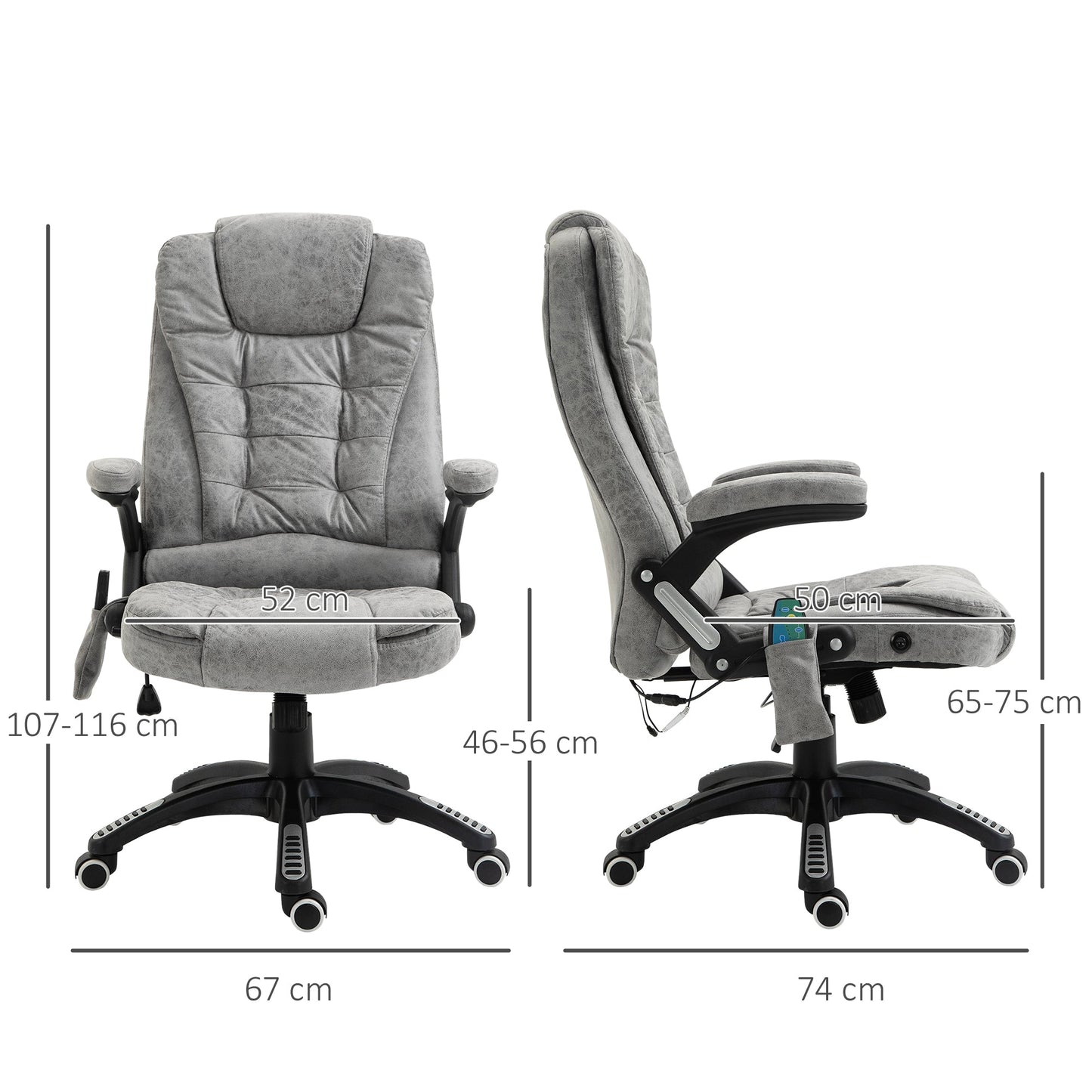 Vinsetto Massage Recliner Chair Heated Office Chair with Six Massage Points Microfiber Cloth 360 Swivel Wheels Grey