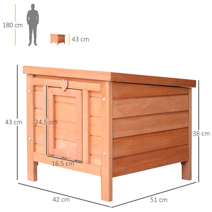 PawHut Wooden Rabbit Hutch Outdoor, Guinea Pig Hutch, Rabbit Hideaway, Cat House, Bunny Cage Small Animal House 51 x 42 x 43 cm, Natural