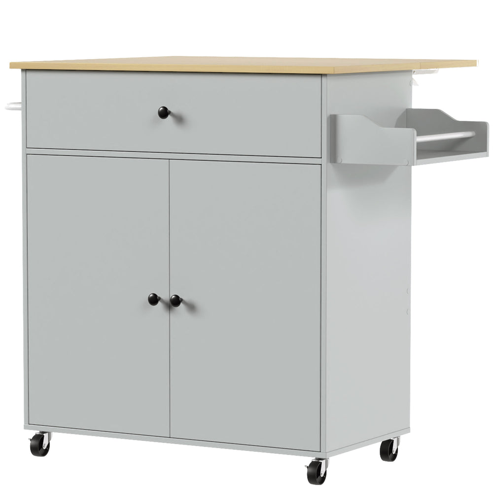 HOMCOM Kitchen Island with Drop Leaf, Rolling Kitchen Storage Trolley on Wheels with Drawer, Spice Rack and Towel Rack, Grey