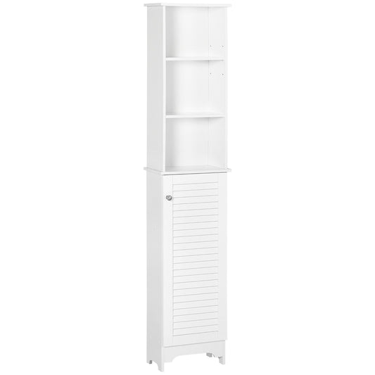 HOMCOM Tall Bathroom Cabinet Storage Cupboard Floor Standing Home Bathroom Furniture w/ 6 Shelves 165H x 34W x 20D cm White