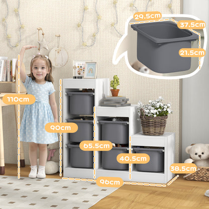 AIYAPLAY Toy Storage Organiser, Three-Layer Kids Toy Storage Units, with Removable Bins, for Ages 3-8 Years, Grey