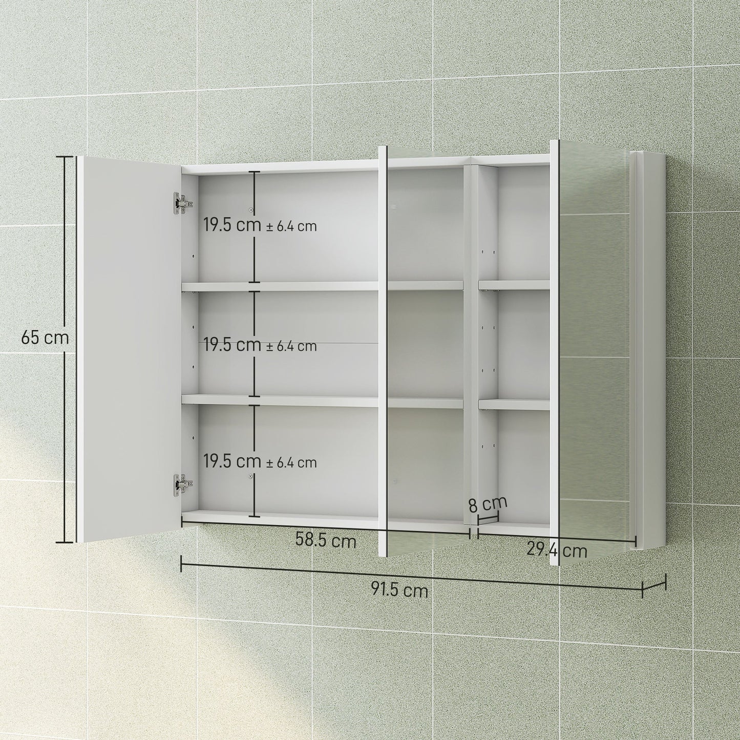 HOMCOM Three-Mirror Bathroom Storage Cabinet - White