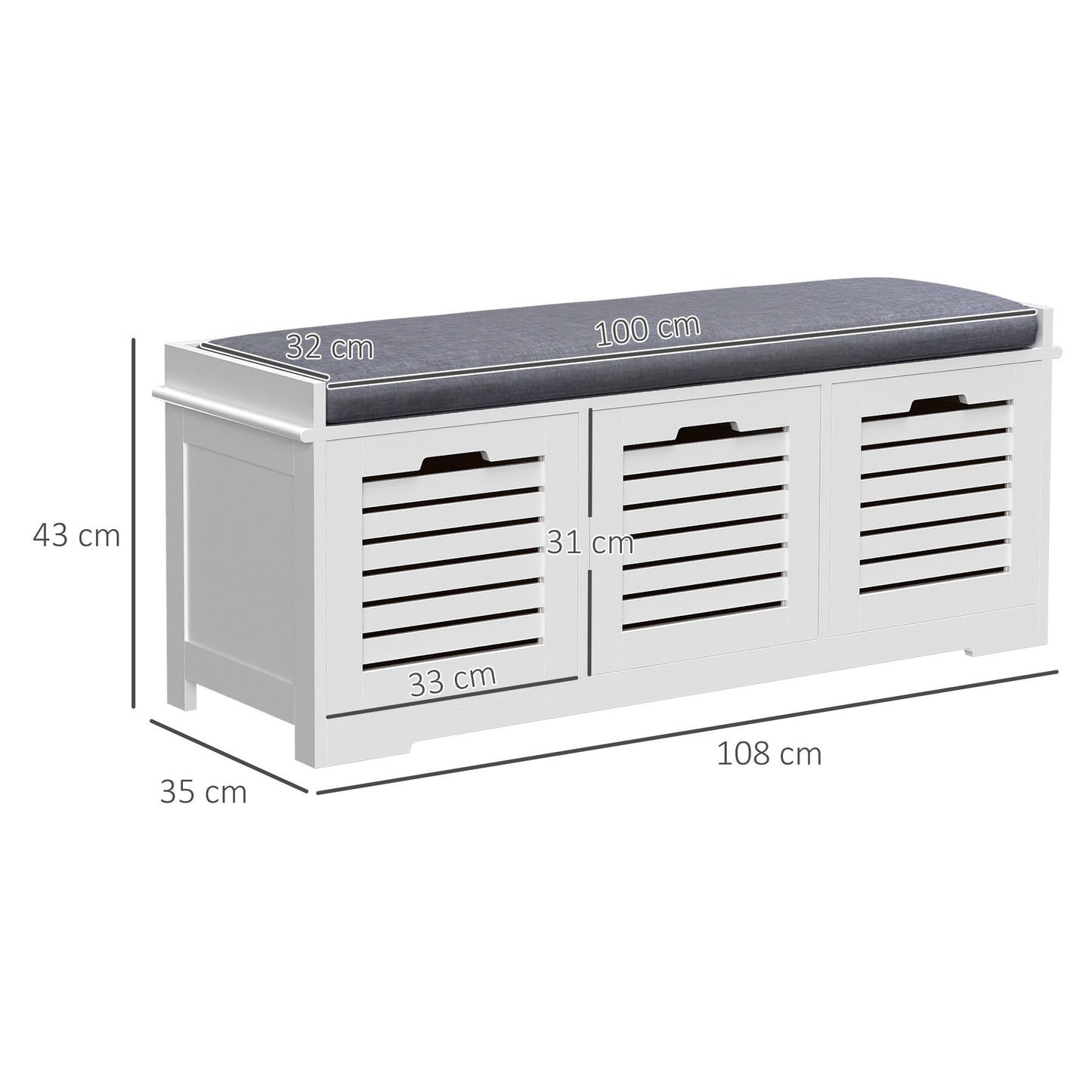 HOMCOM 3-Drawer Shoe Storage Bench - White