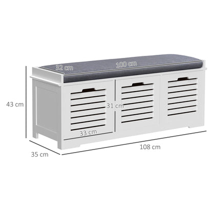 HOMCOM 3-Drawer Shoe Storage Bench - White