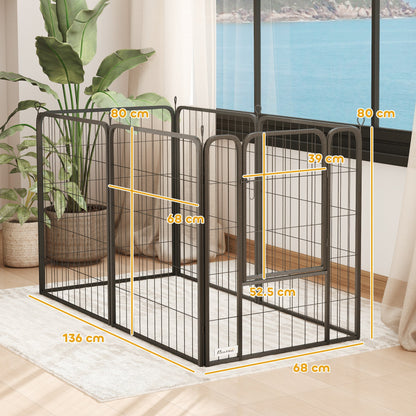 PawHut Six-Panel Dog Playpen with Door, for Medium Dogs, Indoors, Outdoors, 80cm Tall, Black