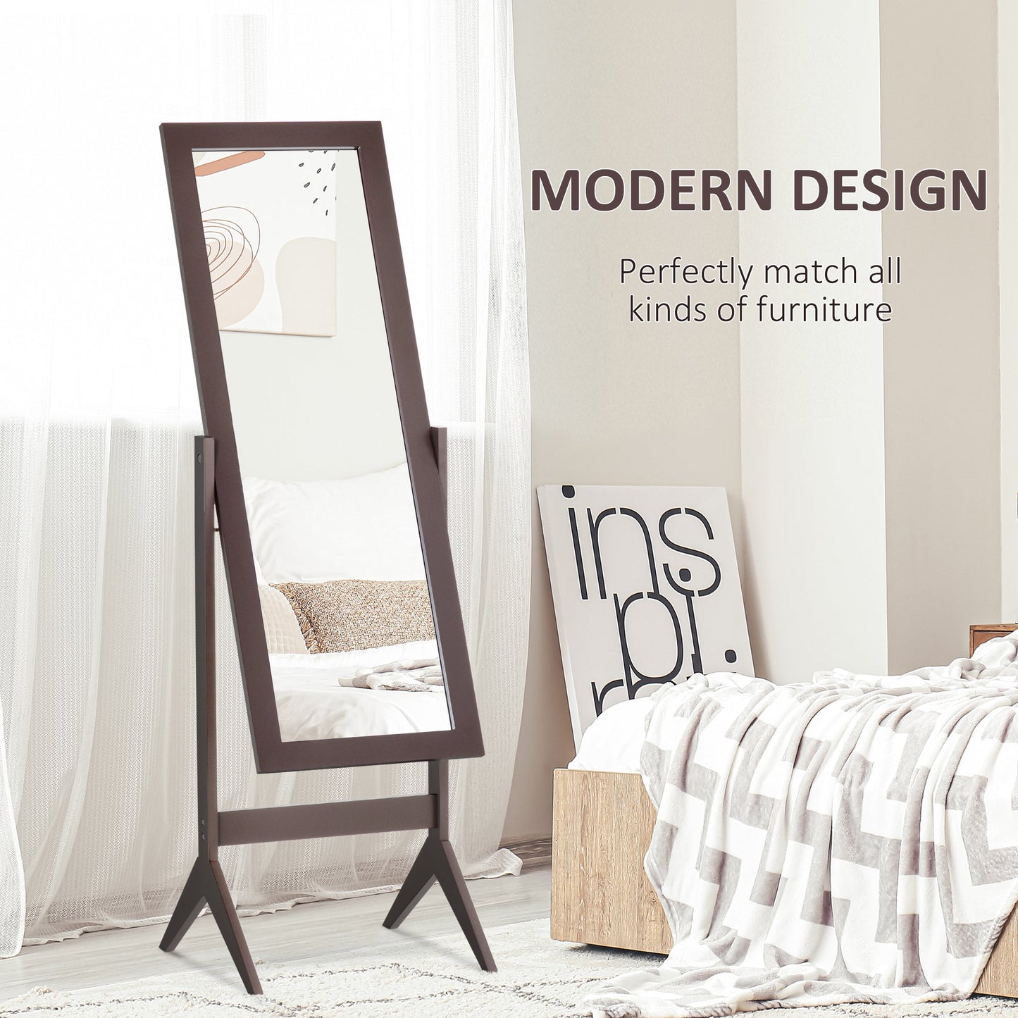 HOMCOM Full Length Mirror, Freestanding Adjustable Angle Dressing Mirror for Bedroom, Living Room, 148 x 47 cm, Brown