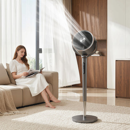 HOMCOM 20dB Silent Standing Fan, 70°+90° Auto Oscillating Fan with 12 Speeds, LED Light, Air Circulator, Remote Control, 12H Timer, for Bedroom, 46 Inch, Grey