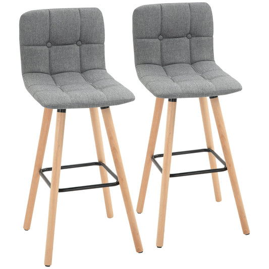 HOMCOM Breakfast Bar Stool Set of 2 Armless Button-Tufted Counter Height Bar Chairs with Wood Legs & Footrest, Grey