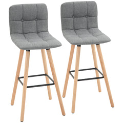 HOMCOM Breakfast Bar Stool Set of 2 Armless Button-Tufted Counter Height Bar Chairs with Wood Legs & Footrest, Grey