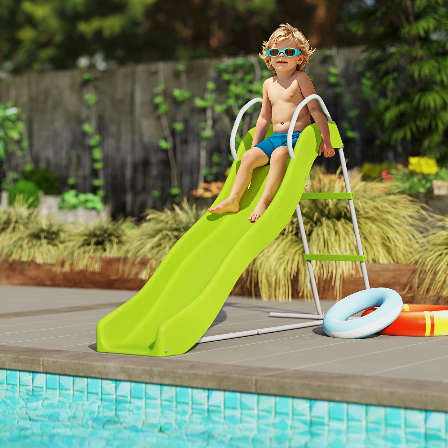 AIYAPLAY Freestanding Kids Slide with Climbing Ladder, Outdoor Playground Equipment for Ages 3-8 Years, Green
