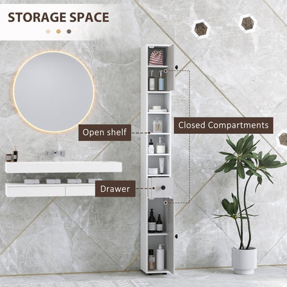 kleankin 180cm Slim Bathroom Cabinet, with Drawer, Shelves and Cupboards - Light Grey
