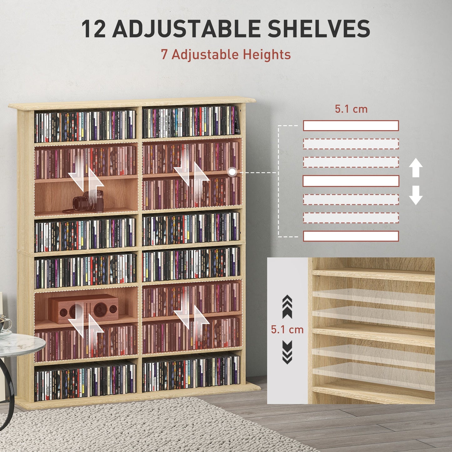 HOMCOM 16-Compartment Media Shelf - Nature Wood Finish