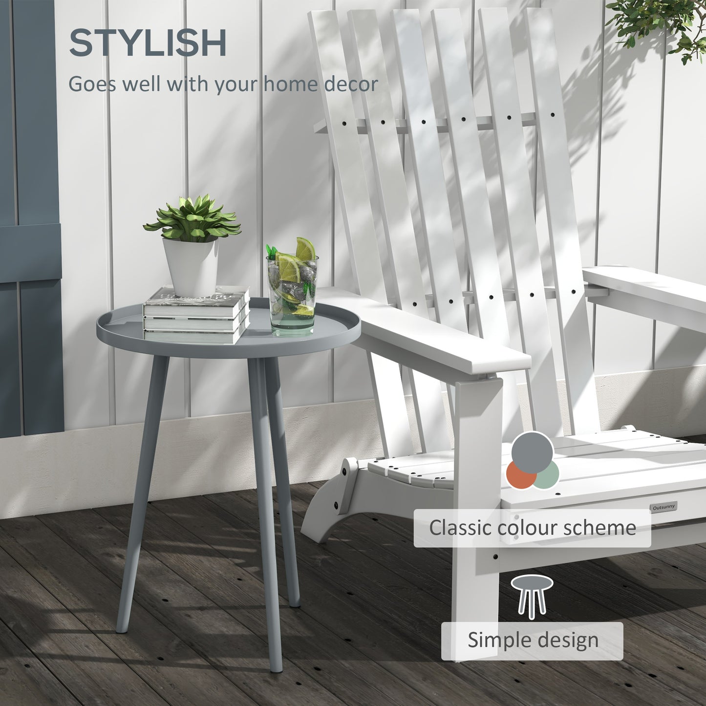 Outsunny Round Garden Coffee Table, Outdoor Side Table with Rounded Steel Edge, ¯40 x 50H cm, Grey