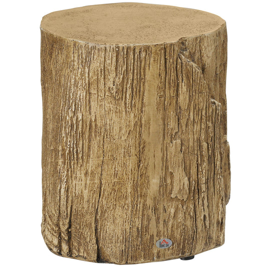 HOMCOM Tree Stump End Table, Round Concrete Side Table for Indoor and Outdoor Use, Natural Wood Effect