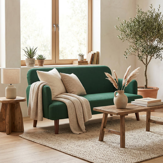 HOMCOM Velvet Feel Fabric 2 Seater Sofa, Small Sofa Loveseat with 21cm Thick Padding and Wood Legs, Dark Green