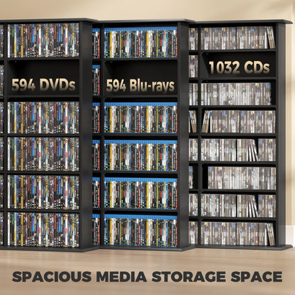 HOMCOM 1032 CD/594 DVD Storage Unit, Blu-ray Media Storage Shelf with 24 Compartments and 18 Adjustable Shelves, Black