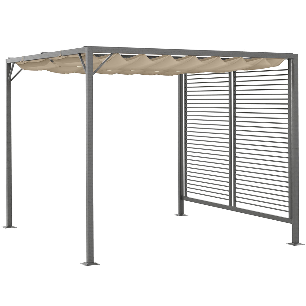 Outsunny 3 x 2.8m Metal Pergola, with Retractable Fabric Roof - Beige