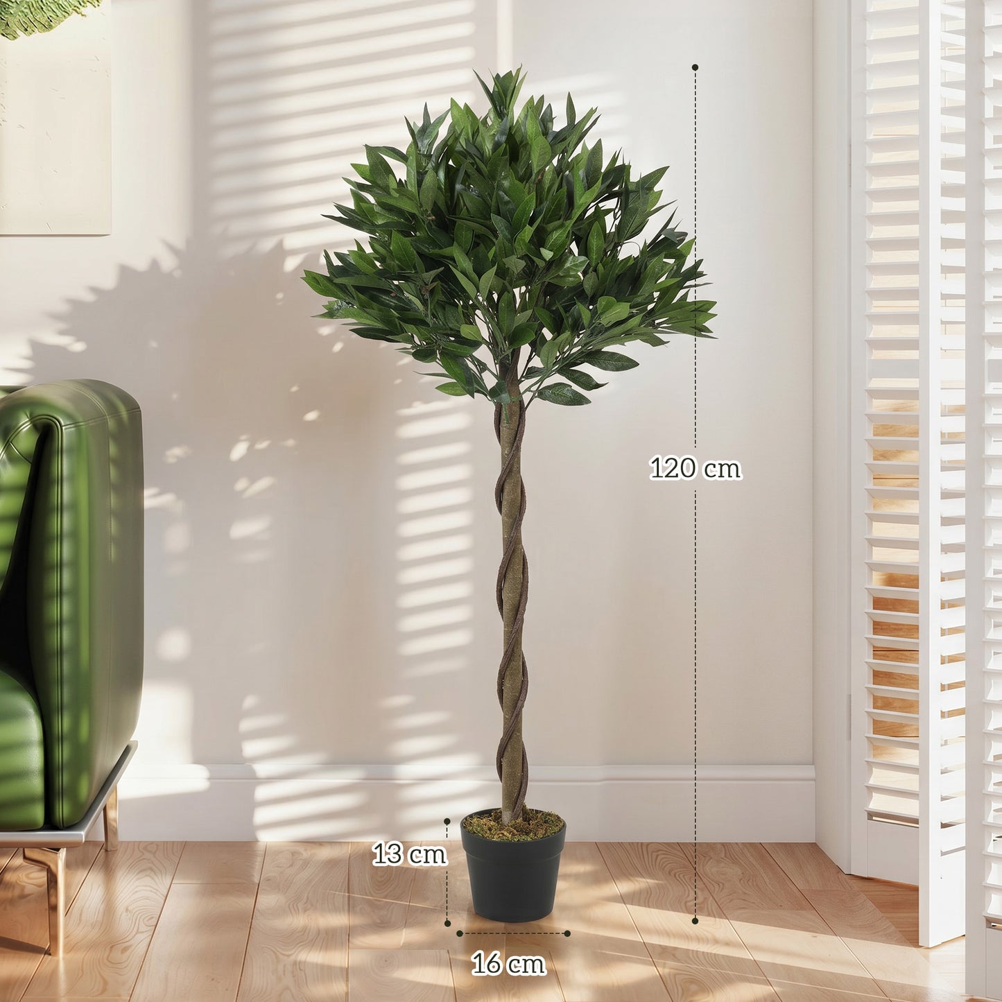 Outsunny Artificial Bay Laurel Topiary Trees with Twisted Trunk, Realistic Lush Topiary Ball Tree with Weighted Pot, Set of 2