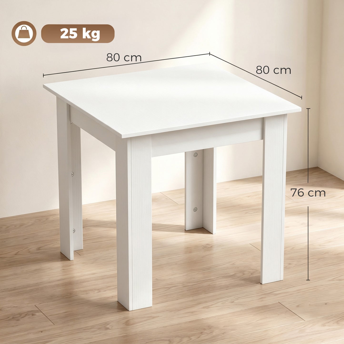 HOMCOM Square Dining Table, Modern Small Dining Table with Wood Effect, Space Saving, Non-slip Foot Pads, White