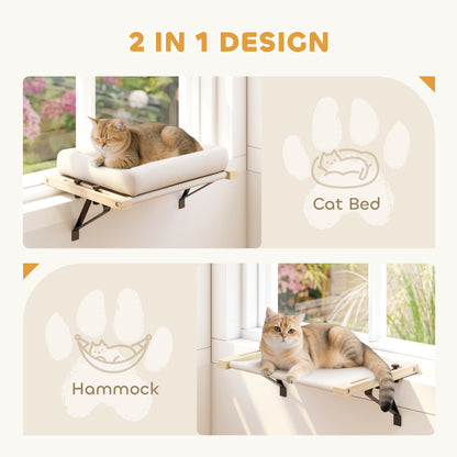 PawHut Cat Radiator Bed, Adjustable Hanging Cat Hammock with Removable and Washable Cushion for Indoor Cats, Cream White
