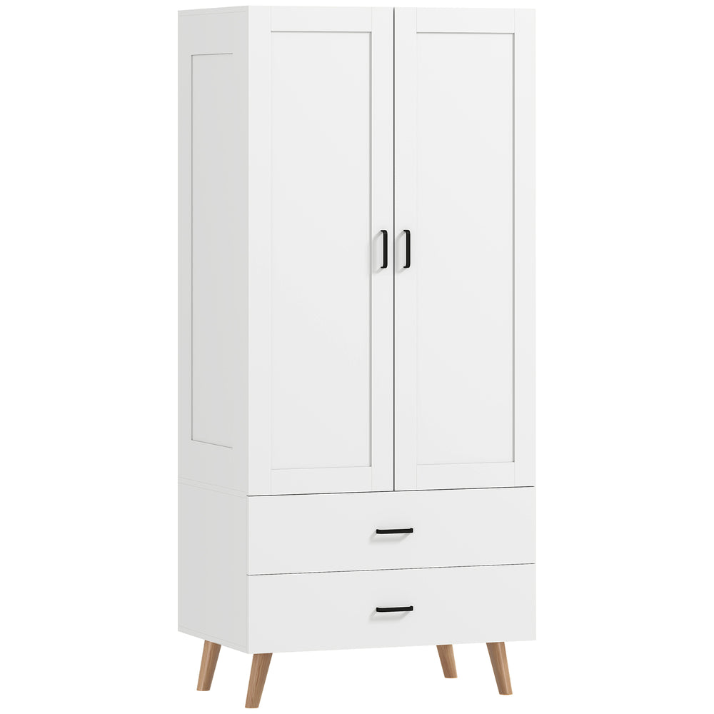 HOMCOM 2-Door Wardrobe, Modern Wardrobe with 2 Drawers and Hanging Rail for Bedroom, White