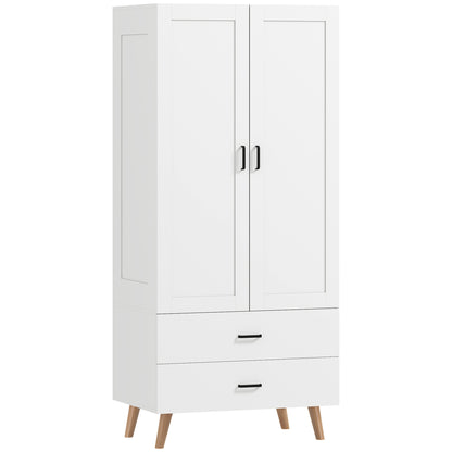 HOMCOM 2-Door Wardrobe, Modern Wardrobe with 2 Drawers and Hanging Rail for Bedroom, White