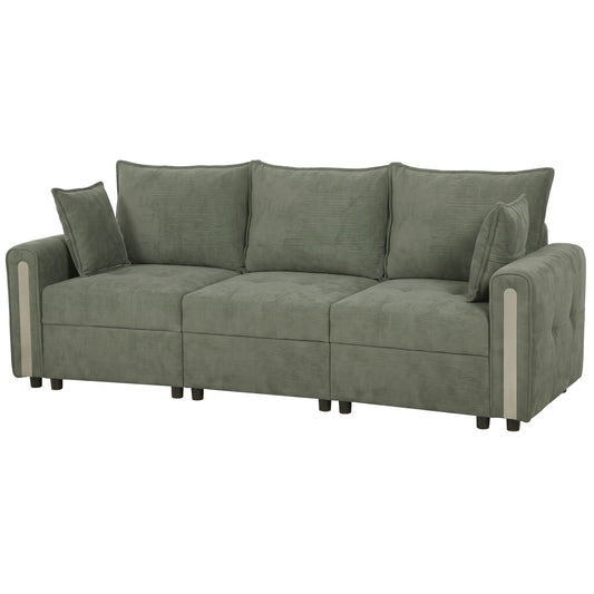 HOMCOM 3 Seater Sofa with Lift-Up Storage, 228cm Comfy Velvet Couch with Wide Deep Seat, Dark Green