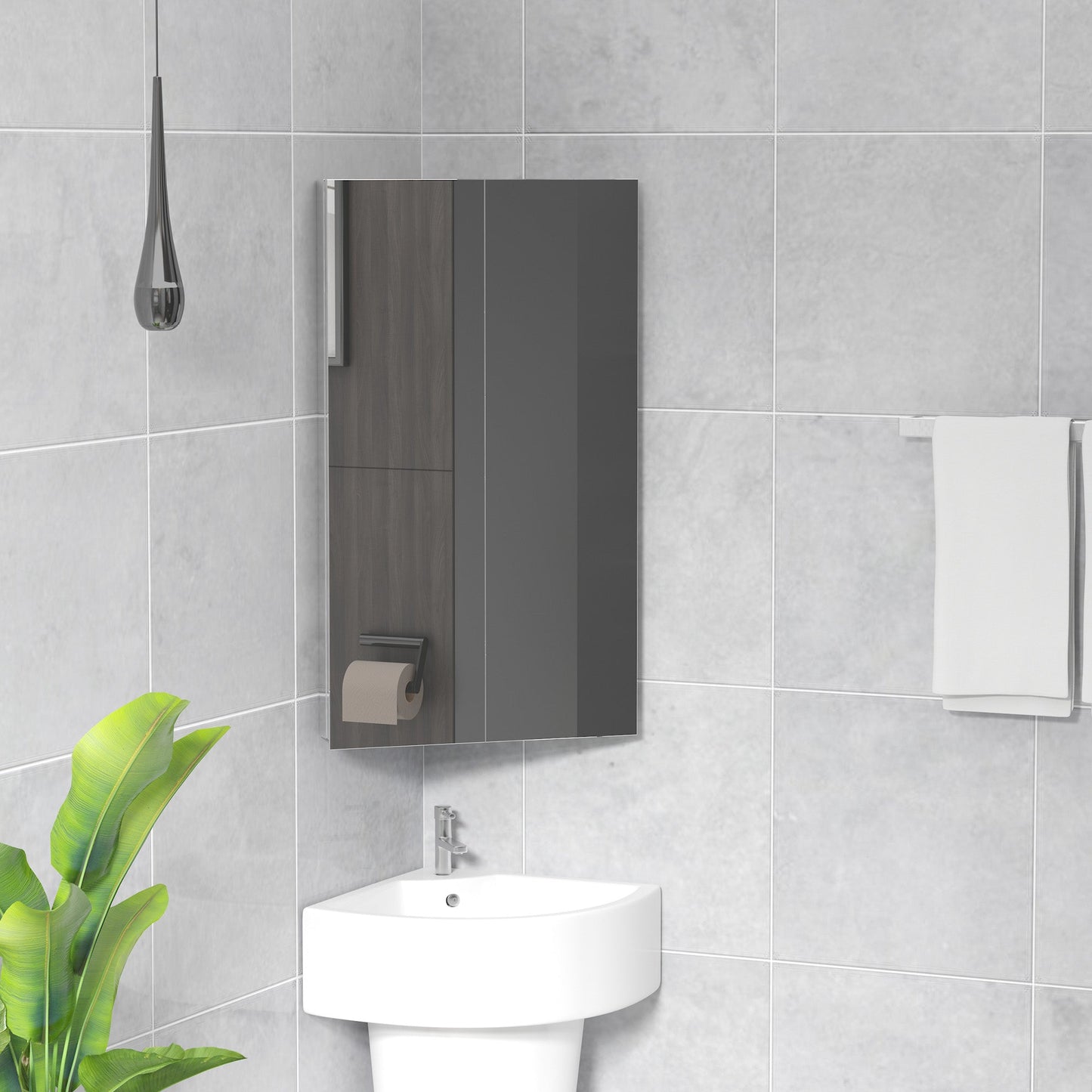 kleankin Stainless Steel Wall Mounted Corner Bathroom Mirror Cabinet