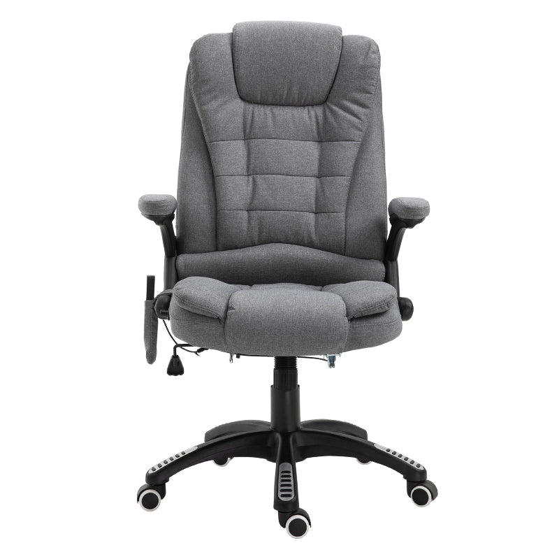 Vinsetto Massage Recliner Chair Heated Office Chair with Six Massage Points Linen-Feel Fabric 360 Swivel Wheels Grey
