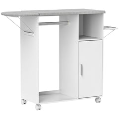 HOMCOM Rolling Ironing Board Cabinet, Foldable Ironing Station with Storage, Wheels for Home, Laundry Room, White