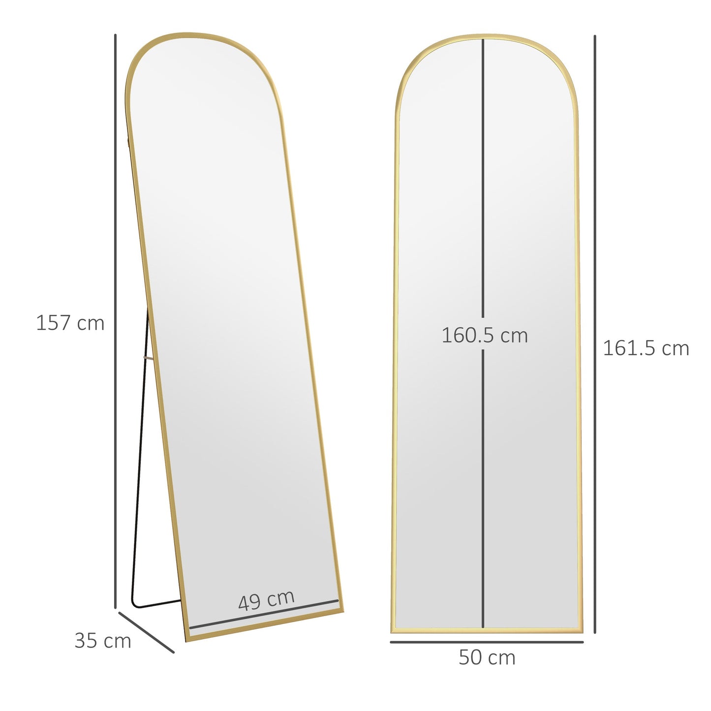 HOMCOM 162cm Aluminium Frame Standing Mirror - Gold