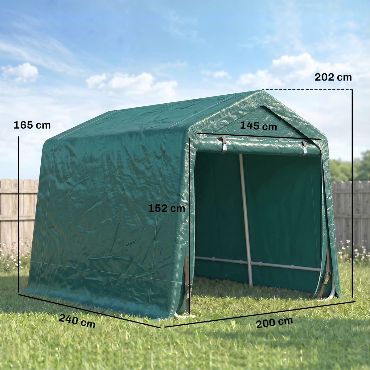 Outsunny 8 x 6.5 ft Outdoor Garden Storage Shed, Waterproof Portable Shed w/ Double Roll-up Zipper Door for Garden Tools, Green