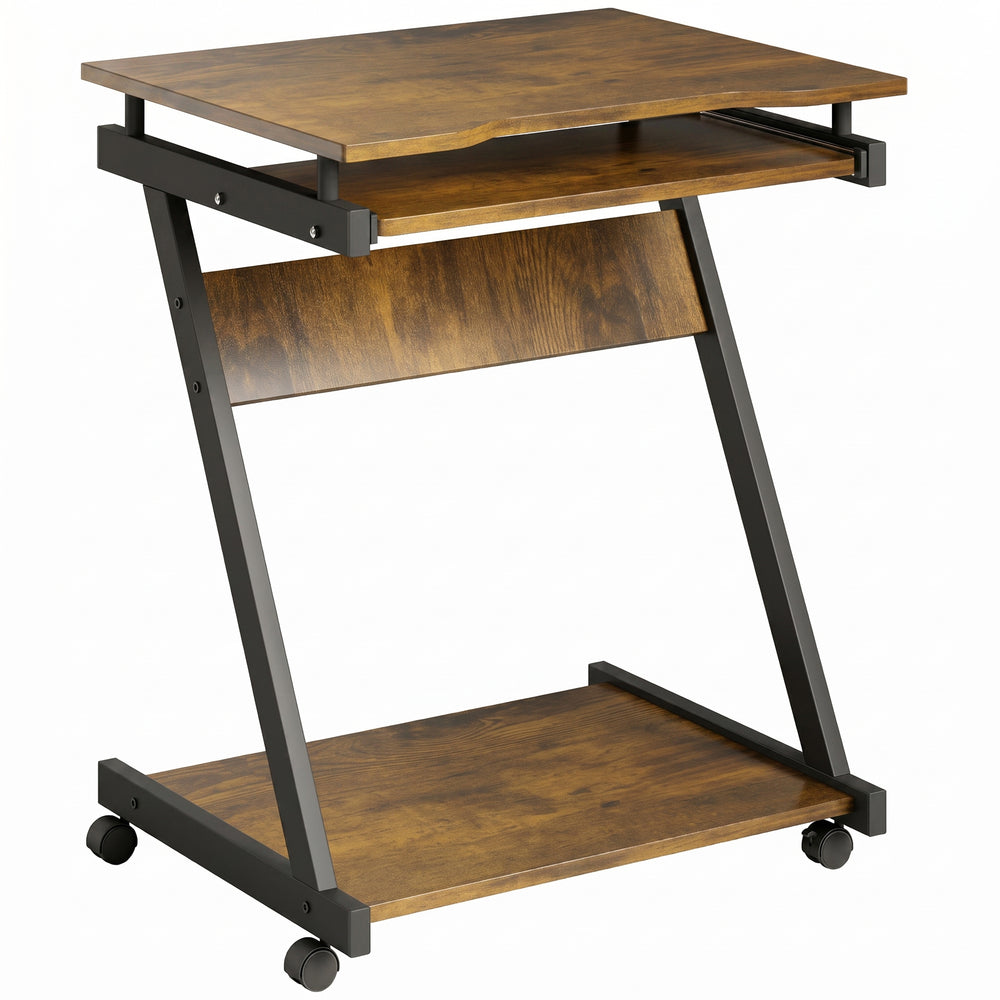 HOMCOM Movable Computer Desk with 4 Moving Wheels and Keyboard Tray