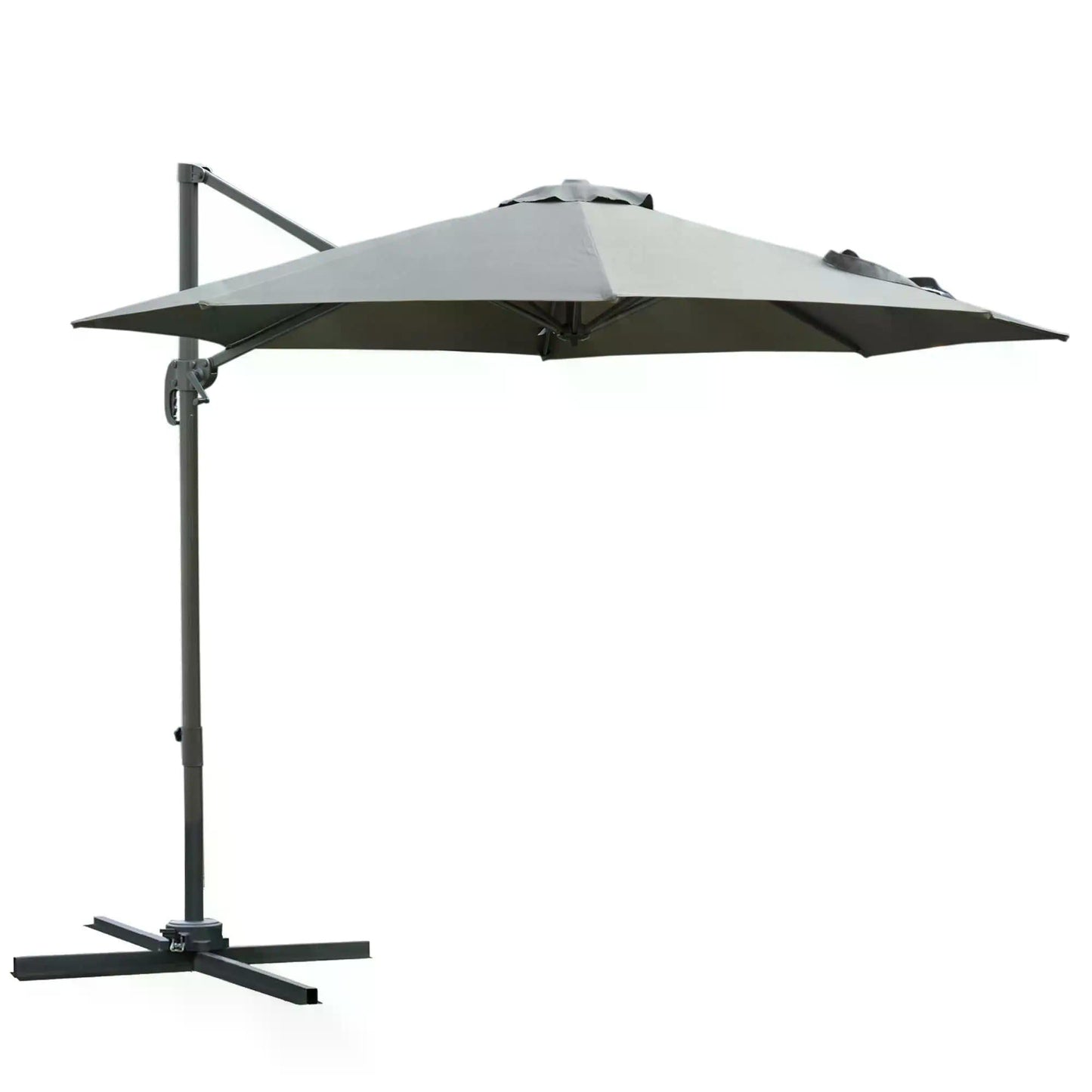 Outsunny 3(m) Offset Parasol Cantilever Hanging Umbrella 360 Rotation w/ Base Dark Grey