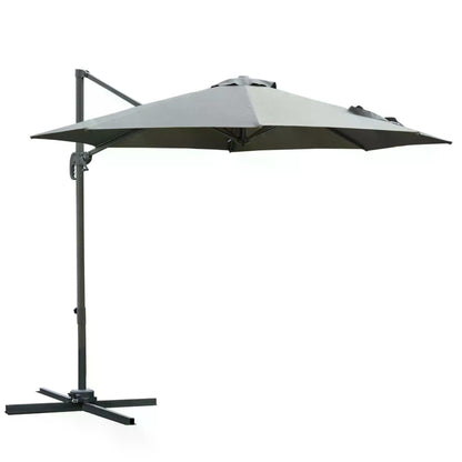 Outsunny 3(m) Offset Parasol Cantilever Hanging Umbrella 360 Rotation w/ Base Dark Grey