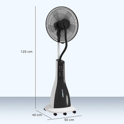 HOMCOM Pedestal Fan with Water Mist Spray, Spray Misting Fan with 75 Oscillation, Remote Control, Tilt Head, 3 Speeds, 3 Modes, 3 Mist, 3L Water Tank, Wheels, for Home, 125 cm