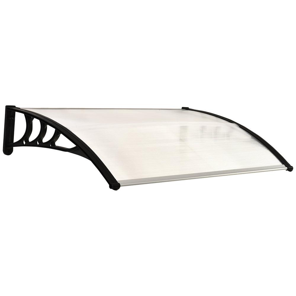 Outsunny Front Door Canopy Outdoor Awning Aluminium Rigid Plastic Polycarbonate Rain Shelter UV Water Rain Resistant 120 x 75cm White