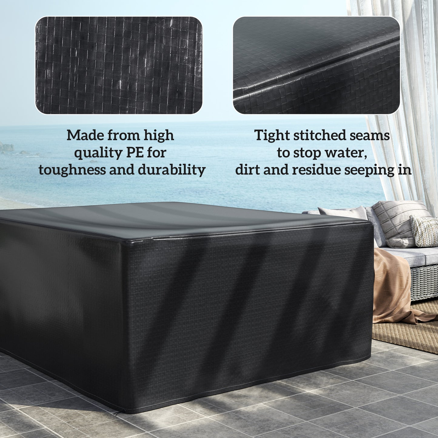 Outsunny Garden Furniture Cover, Waterproof Anti-UV Large Protective Patio Set Covers, 235 x 190 x 90cm, Black